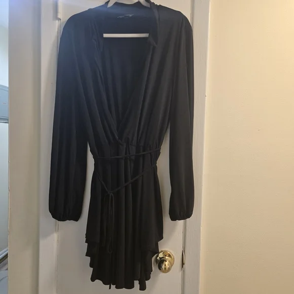 Elegant Black Wrap Dress Long Sleeves Size 3XL - Picture 4 of 12